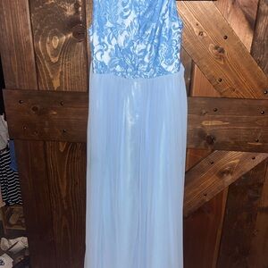 Elegant Blue Lace and Chiffon Dress